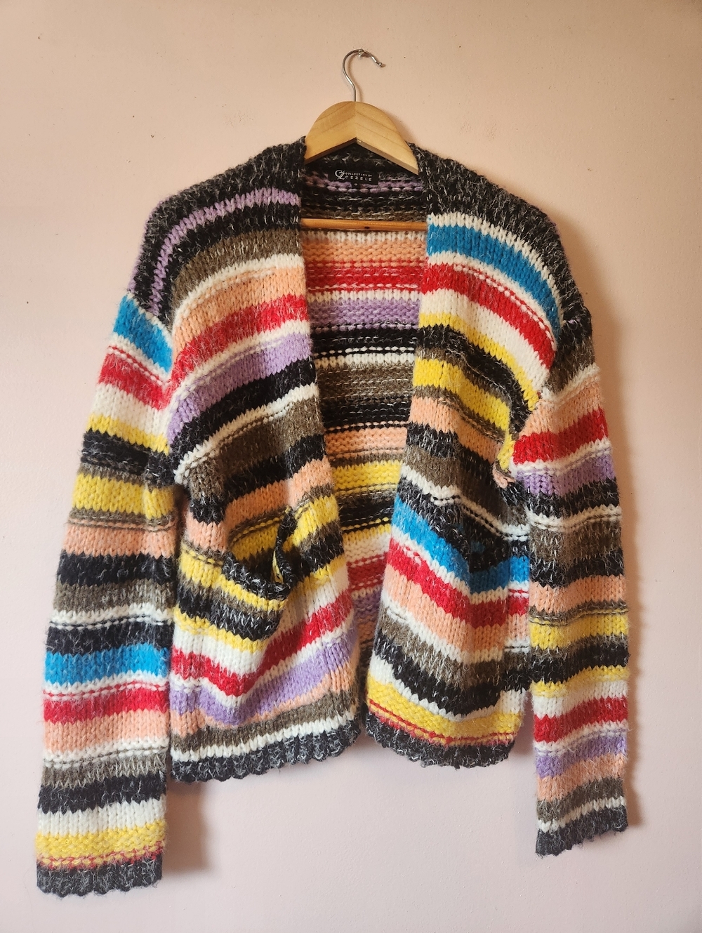Cezele Womens Funky Fun Fuzzy Multicolor Rainbow Slouchy Oversized Cardigan Sz L
